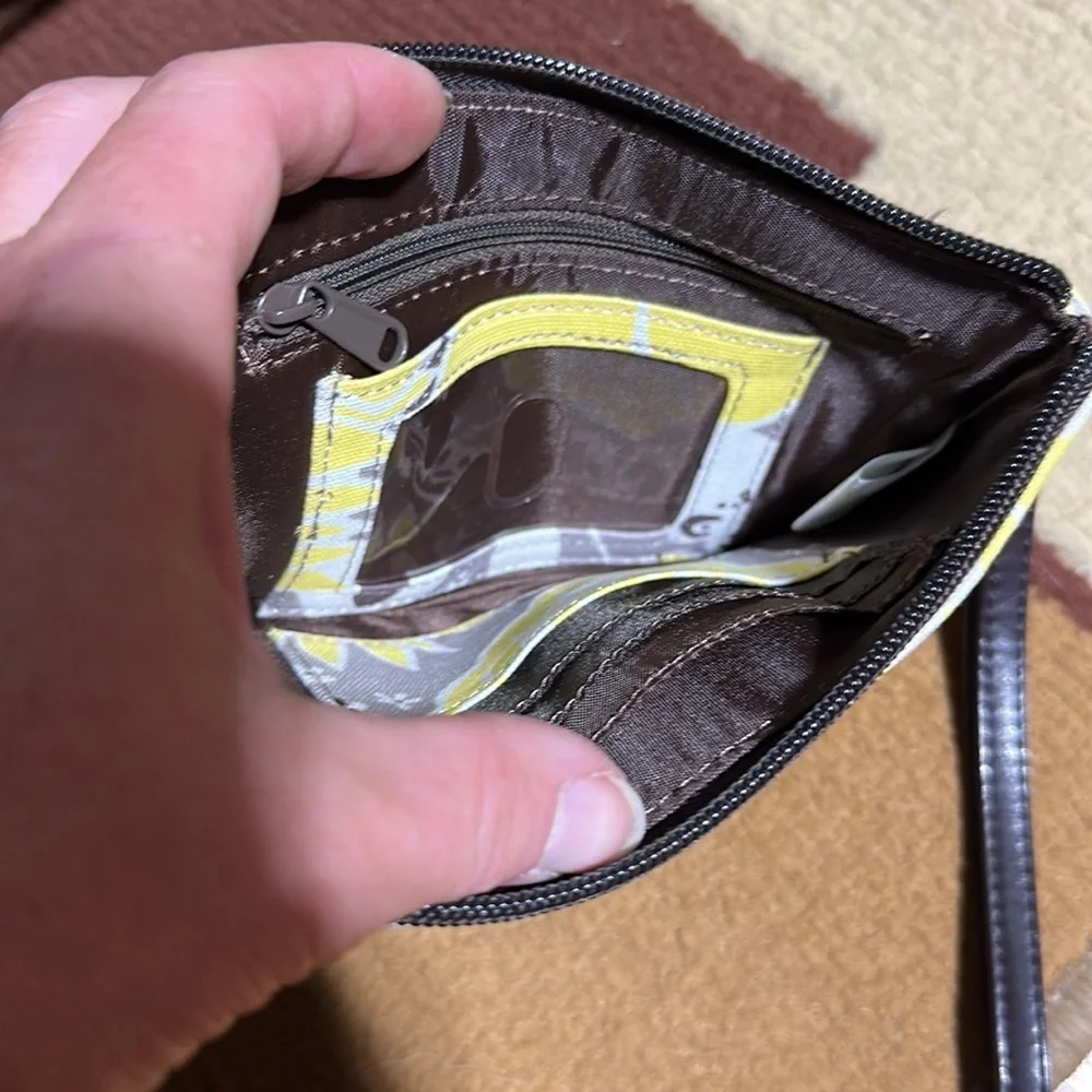 Thirty-One Yellow Gray Floral Zip Around Wristlet Wallet​​ - Picture 5 of 6